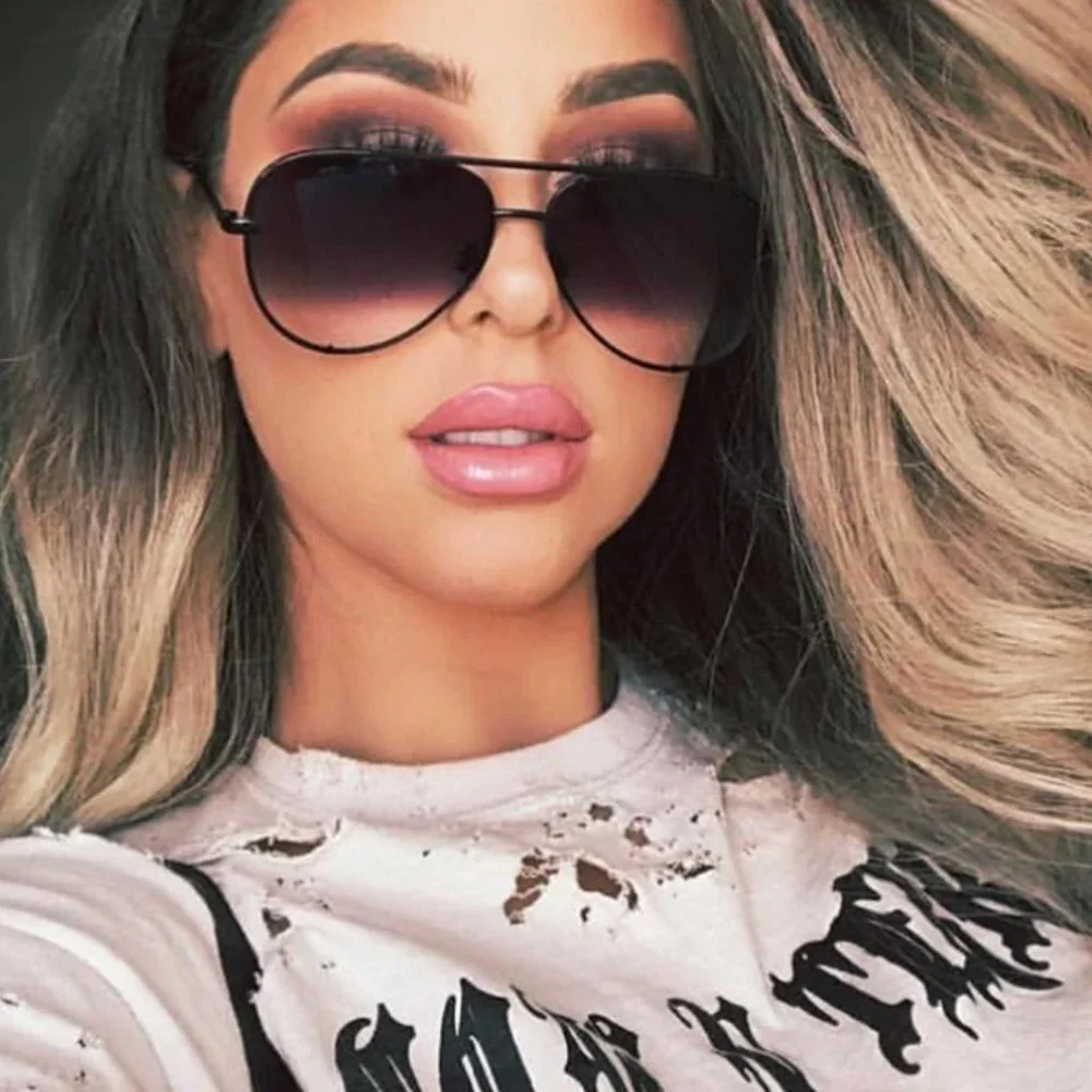 Black‎ Clear Ombre Gradient Aviator Pilot Sunglasses Oversized Retro Shades